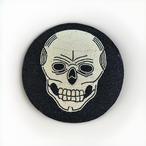 Halloween Beaded Skeleton Skull 15in Placemat Goth Spooky Haunted - Picture 12 of 13